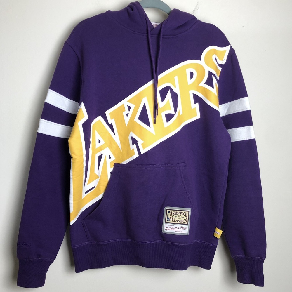 Mitchell & Ness Los Angeles Lakers Big Face Purple Fleece Hoodie Size Medium